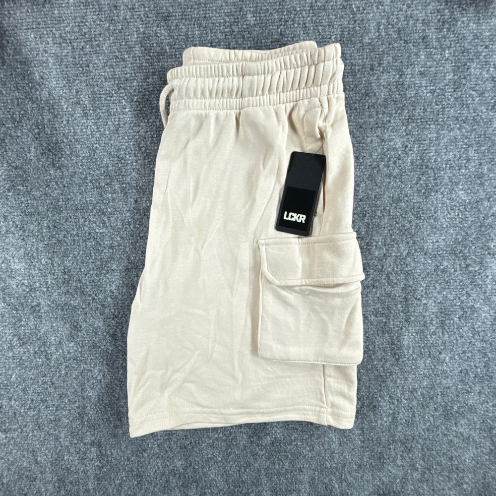 LCKR Boys Large 14-16 Tan Fleece French Terry Drawstring Cargo Shorts NWT